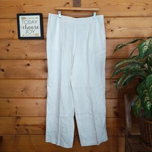 Talbots White 100% Irish Linen Straight Wide Relaxed Dress Pants Sz 16(34) x 30"